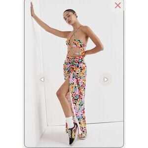 For Love And Lemons Satin Mallory Maxi Dress Cut-Out Multicolor Size Small